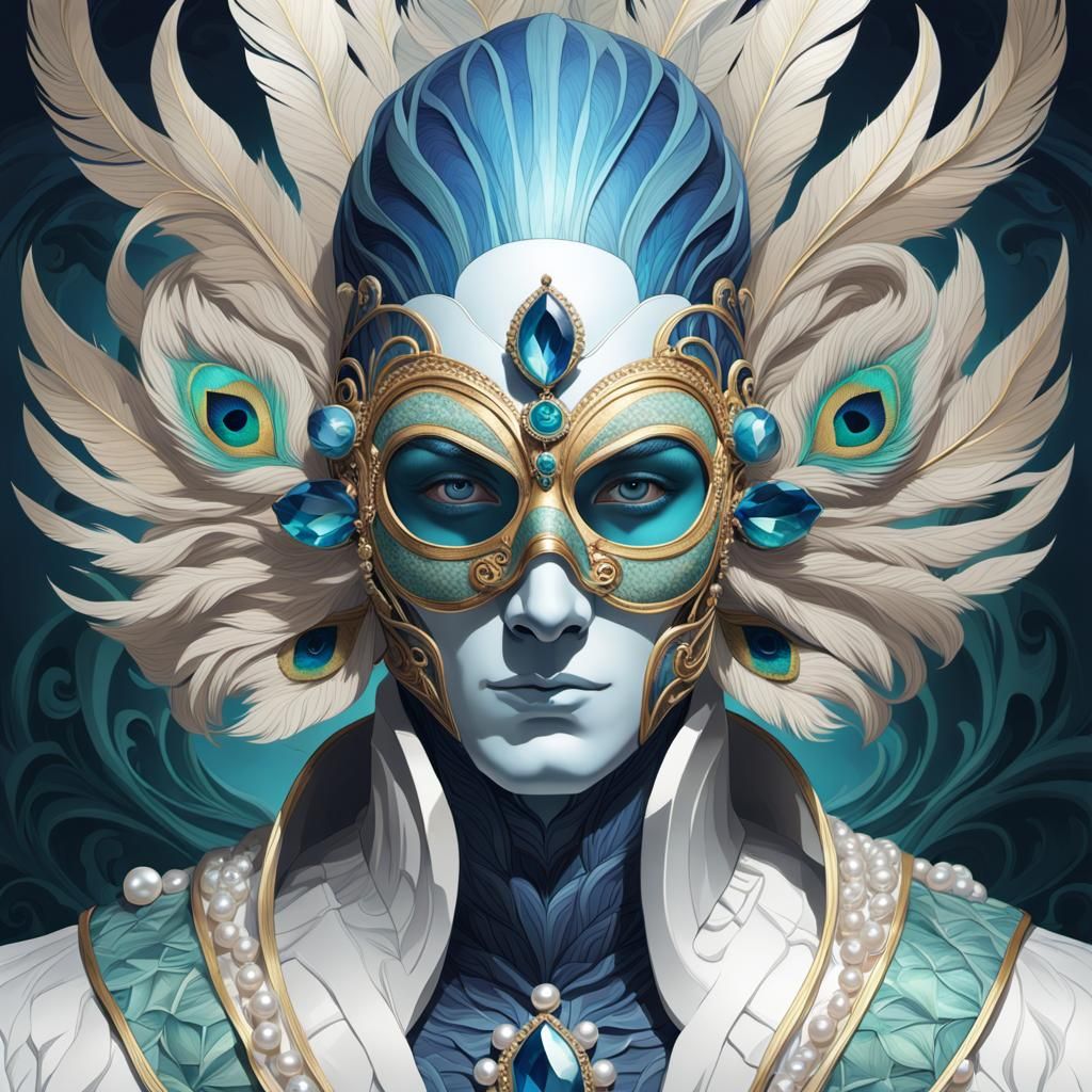 Masked Man Portrait with Crystal and Marble