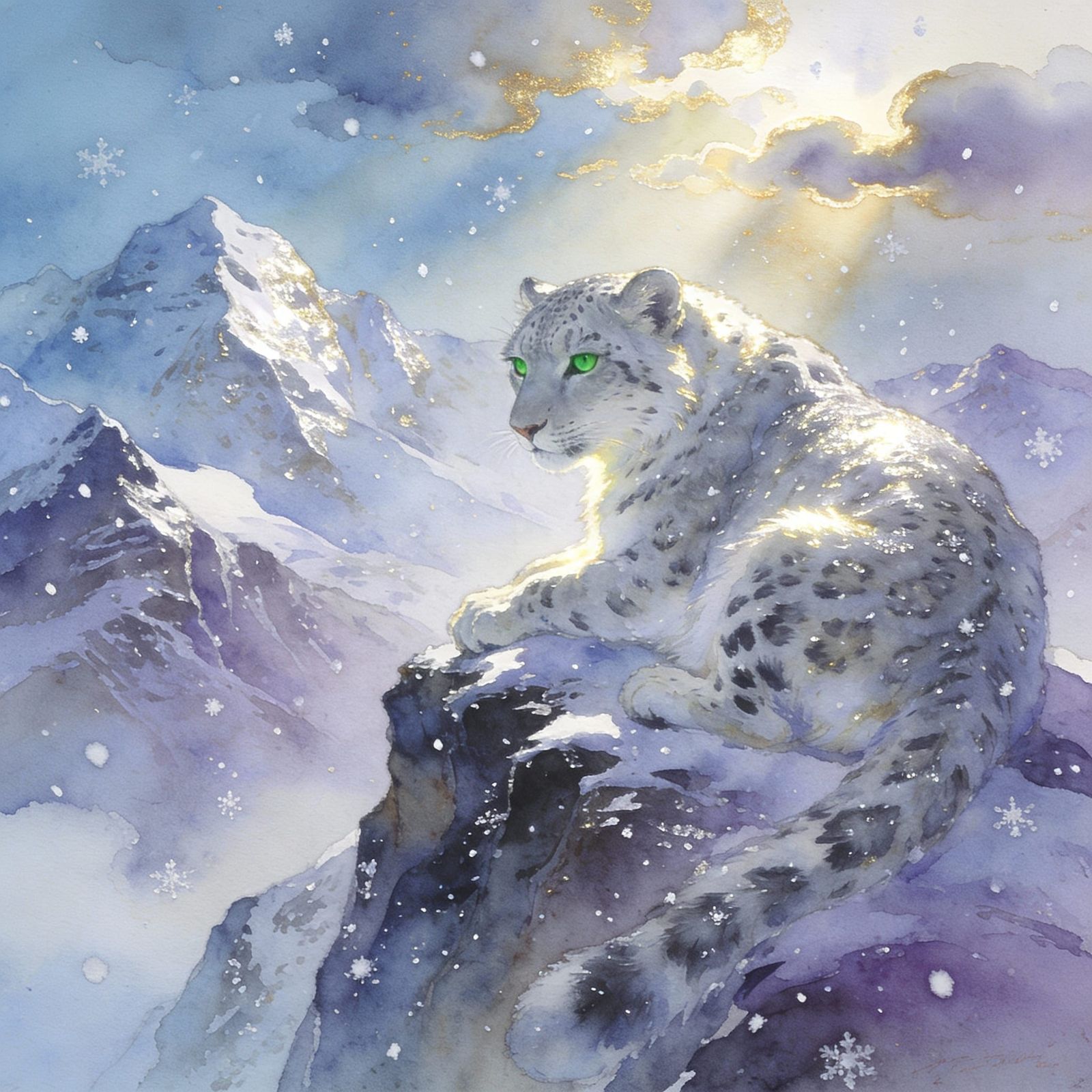 Snow Leopard in Ethereal Mountain Landscape