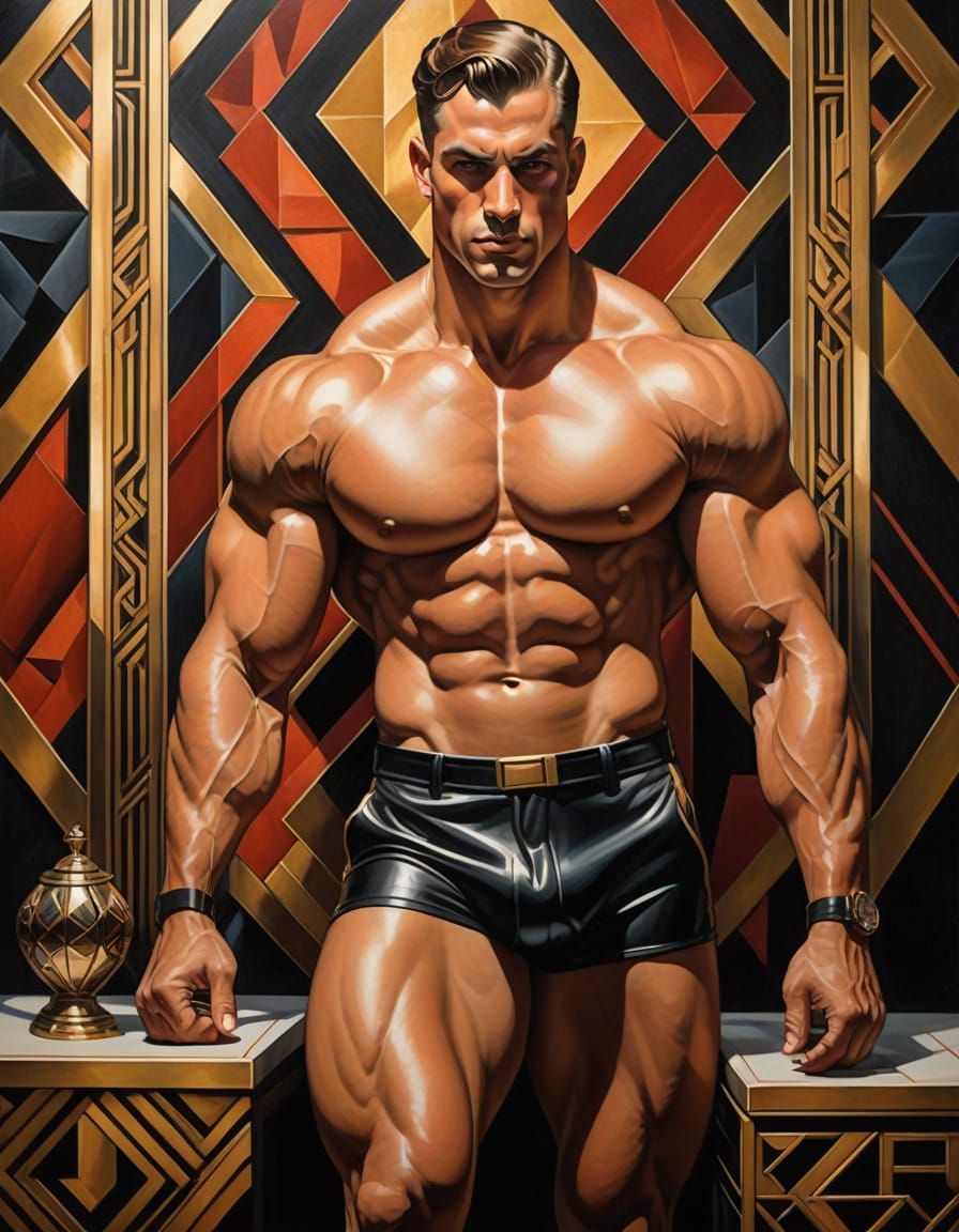 Art Deco Bodybuilder Relaxing in Luxurious 1920s Setting