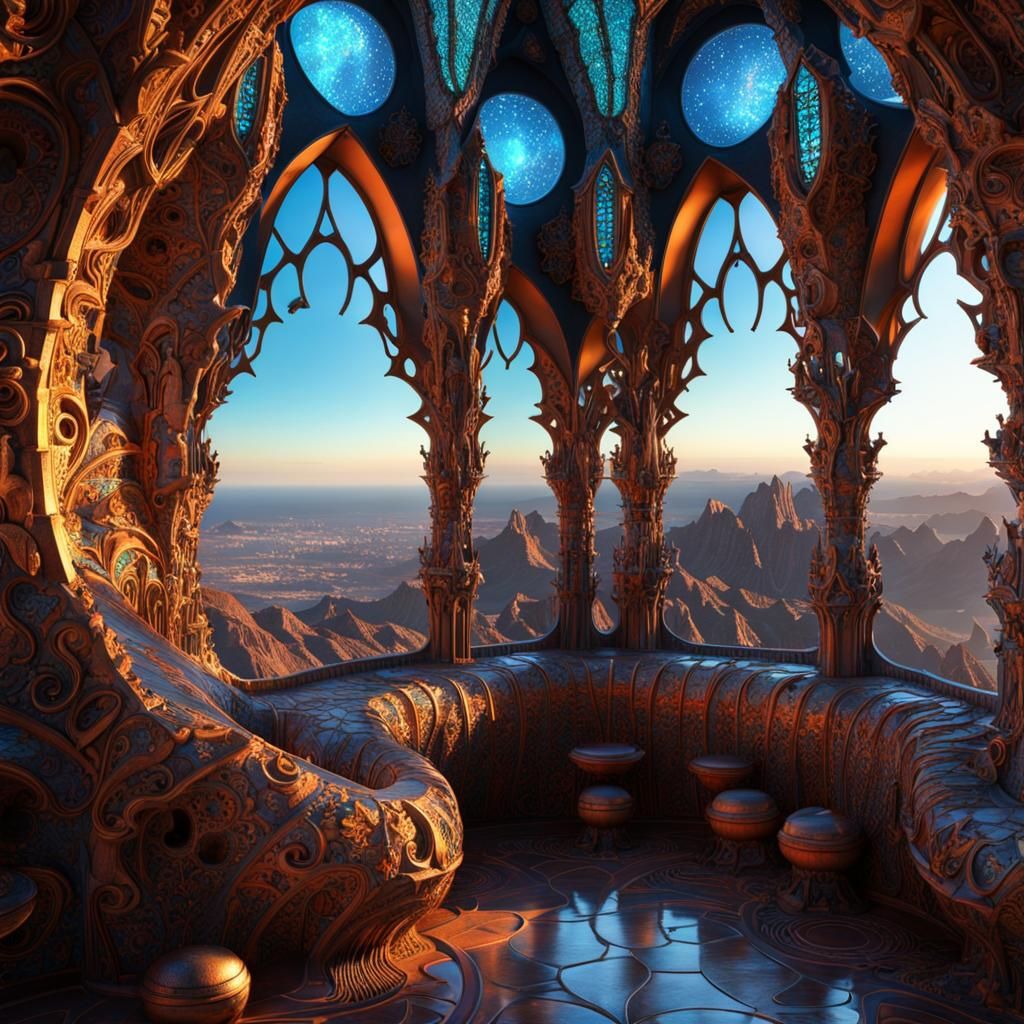 Futuristic Castle on Alien Planet in Gaudi Style