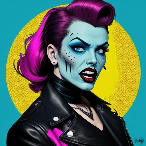 Rockabilly Zombie Nightmare in Pop Art Style