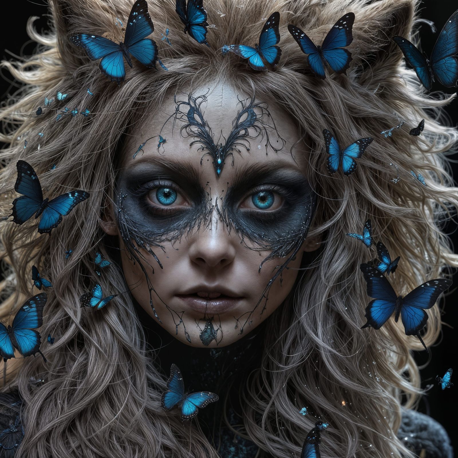 Cosmic Creature with Butterflies: Dark Digital Art