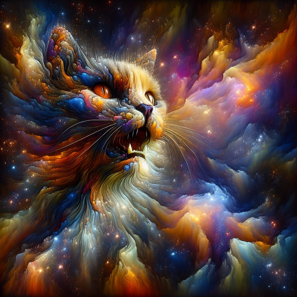 Nebulous Cosmic Cat: Abstract Art Menace