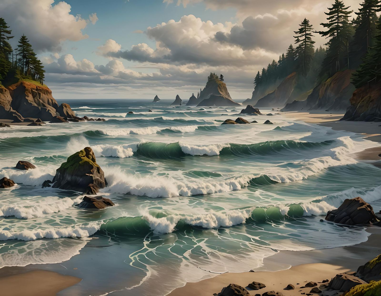 Oregon Coast Seascape in Alcohol Ink and Watercolor