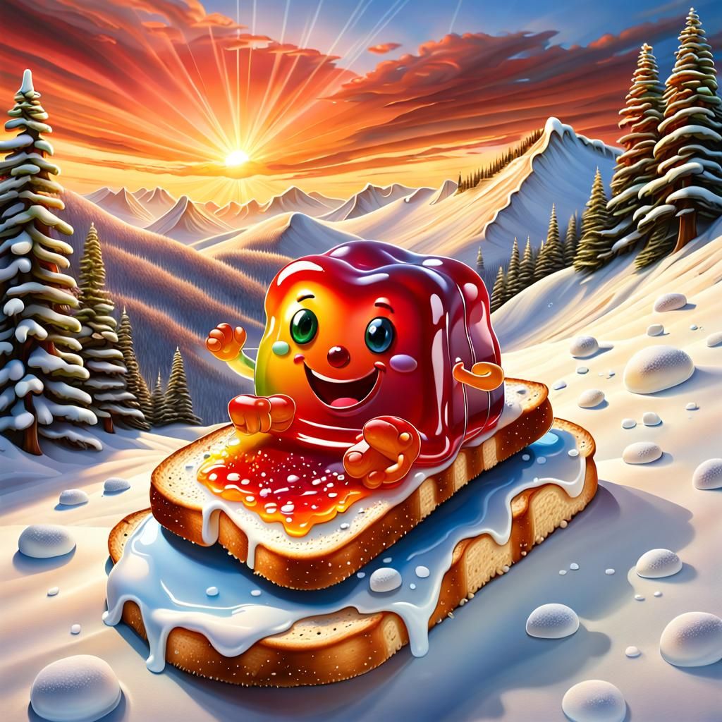 Jelly Blob Sleds on Toast Down Snowy Mountain