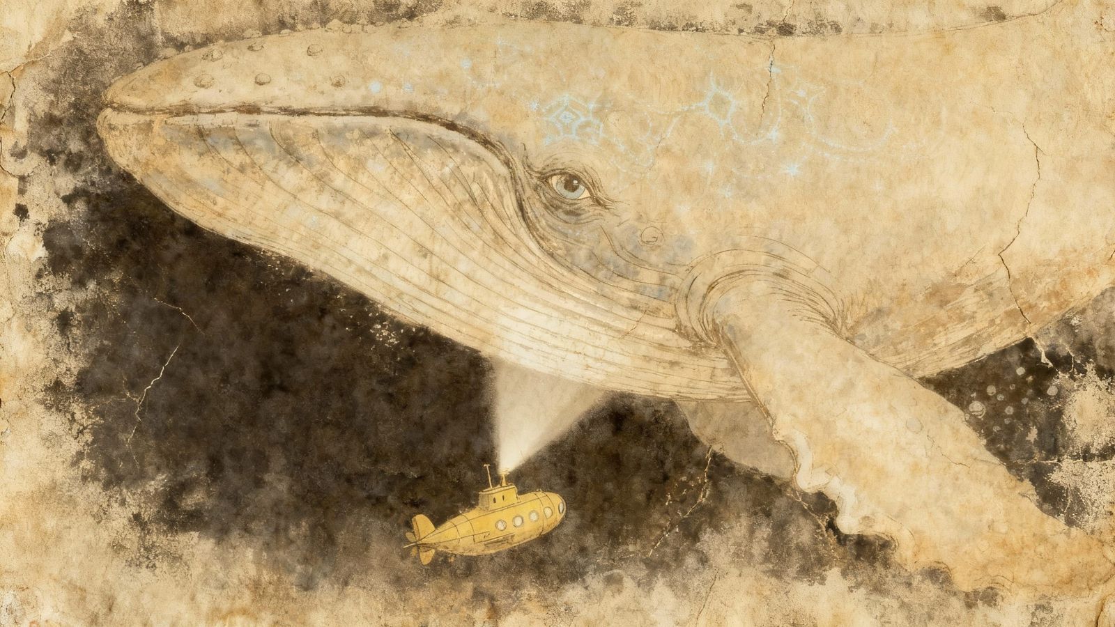 Giant Whale Eye Meets Submarine Light in Ocean Depths