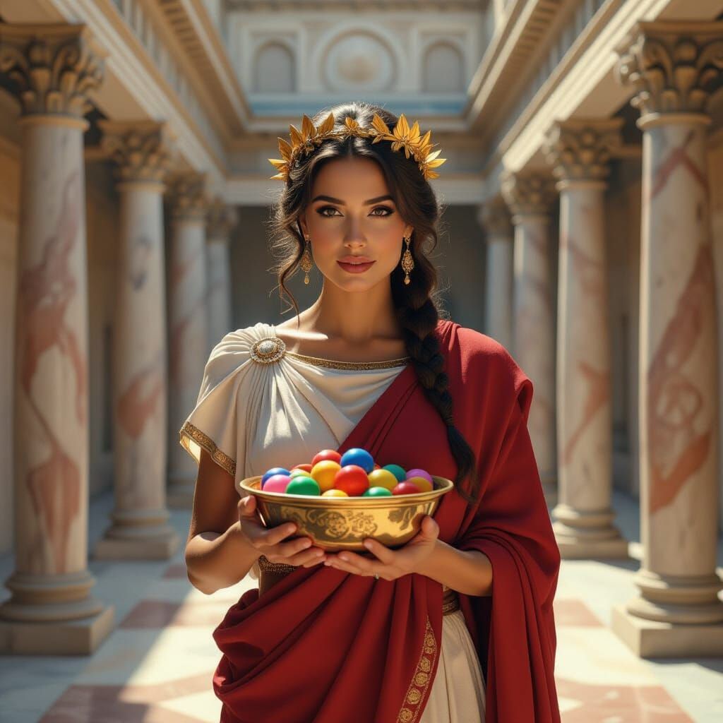 Ancient Roman Lottery Broadcast in Futuristic Style