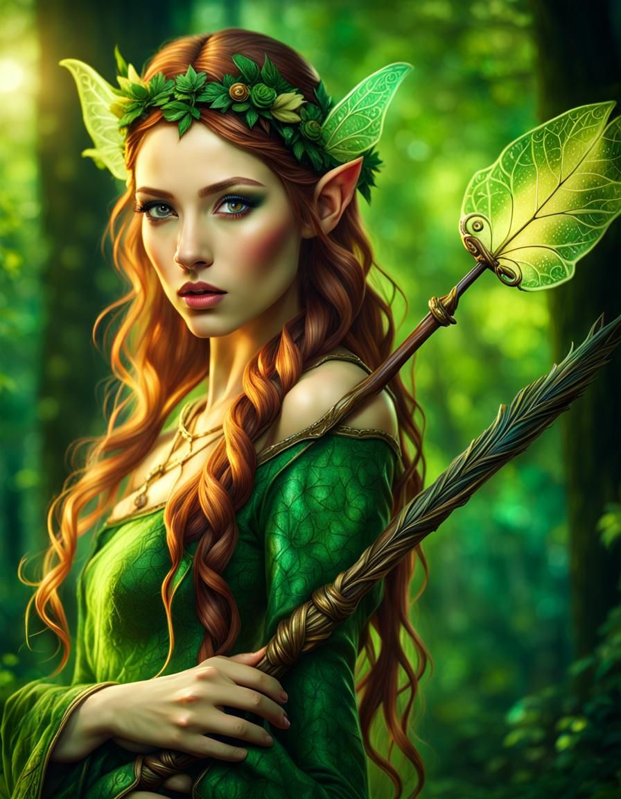 Beautiful Forest Elf Casting Magic Spell