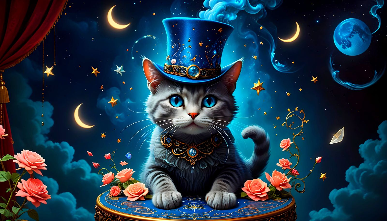 Whimsical Feline Conjurer in a Glowing Aura