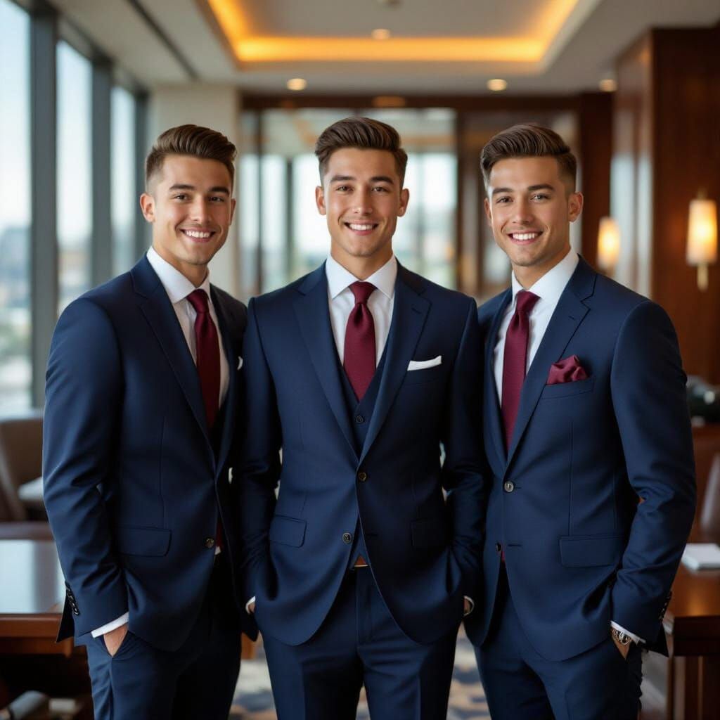 Elegant Business Suits: Young Men in Modern Office