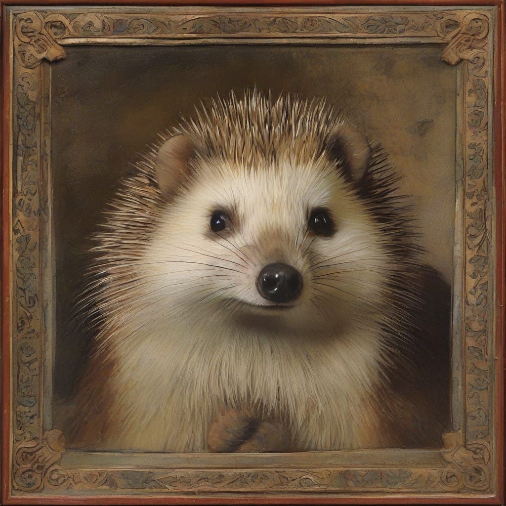 A Somber Hedgehog in Medieval Art Style