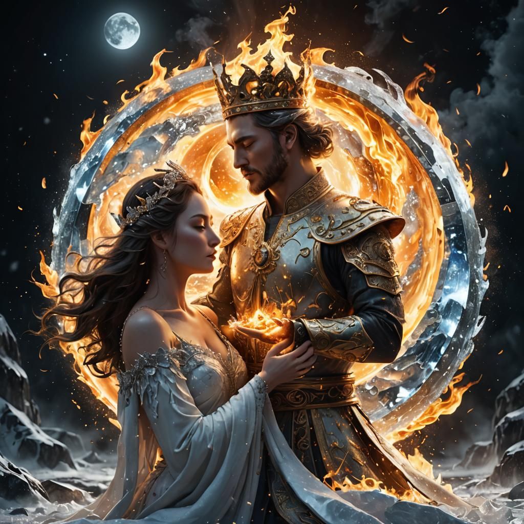 Fiery Ice Yin Yang in 3D Digital Art