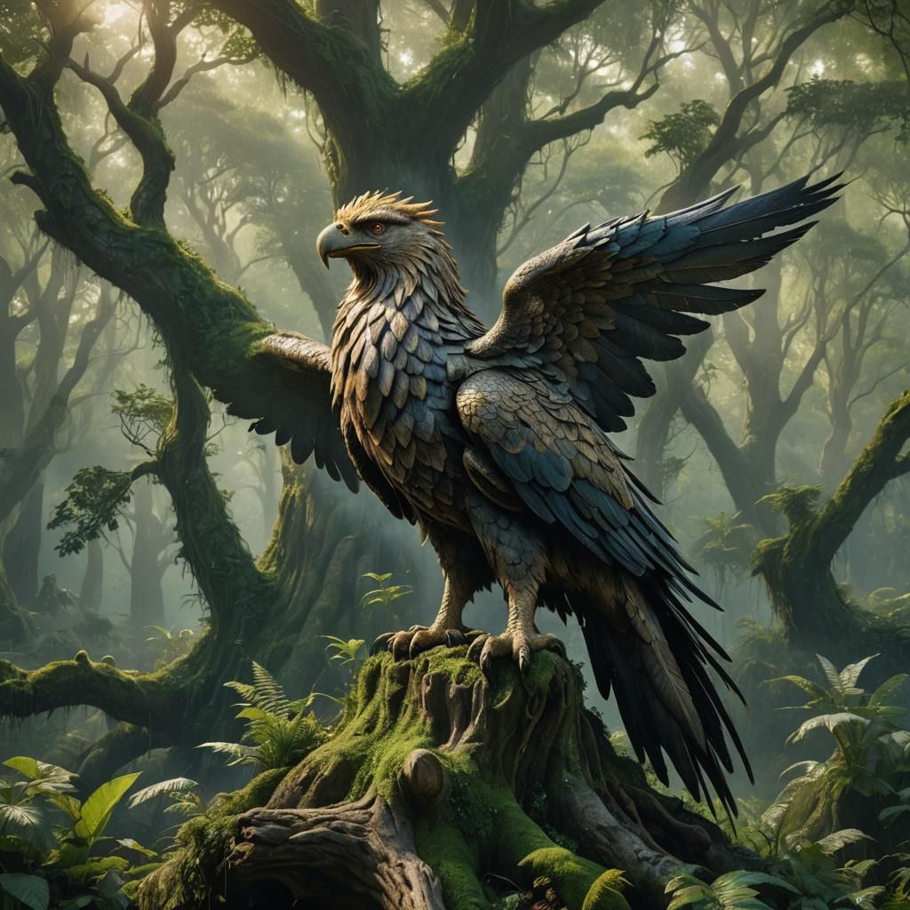 Griffin in Forest: Fantasy Matte Painting
