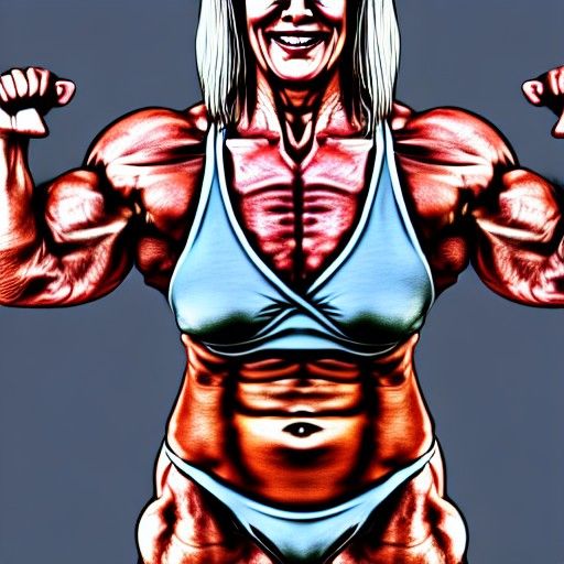 Elderly Bodybuilder Flexing Muscles: Concept Art Ink Drawing