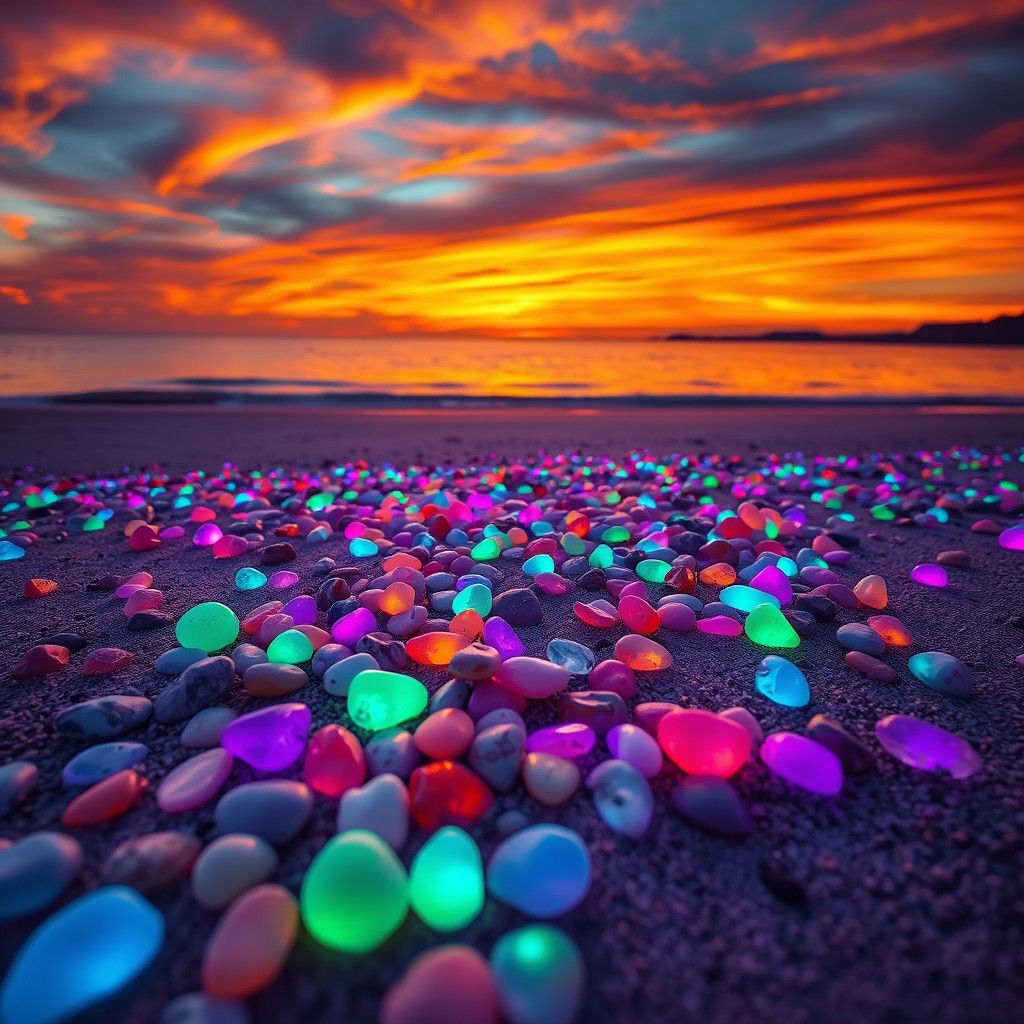 Glowing Pebbles on a Sunset Beach