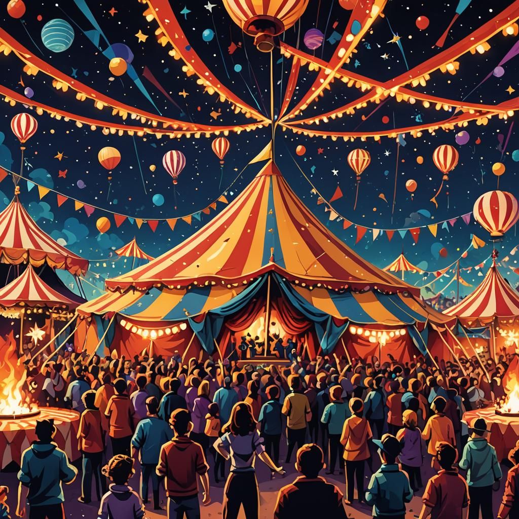 Pixelated Circus Tent Under the Night Sky