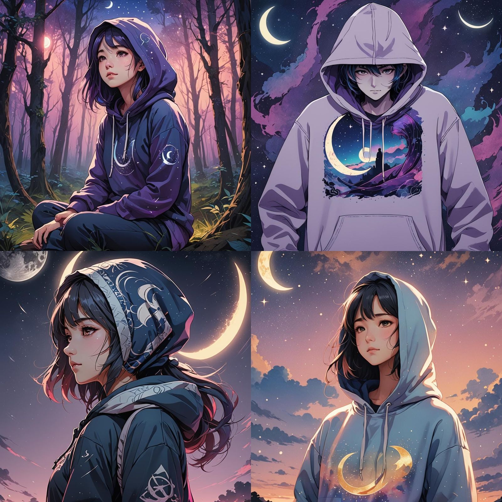 Crescent Moon Hoodie in Anime Style