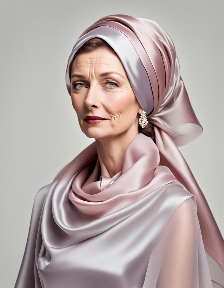 Elegant Lady in Oversized Flowing Headscarf