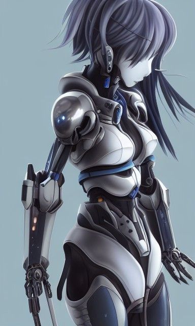 Elegant Mecha Girl in Gothic Armor, Anime Style
