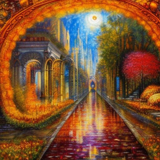 Eternal Autumn Cityscape in Dark Romantic Style