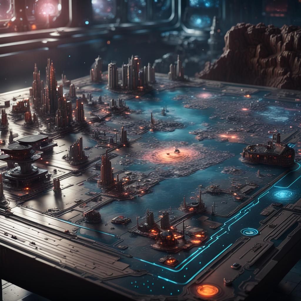 Cyberpunk Space Board Game in Hyperrealistic 3D