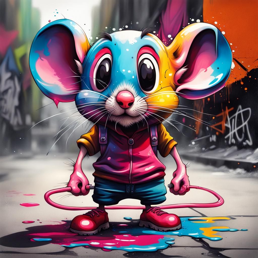 Brave Mouse in Graffiti Street Art Style