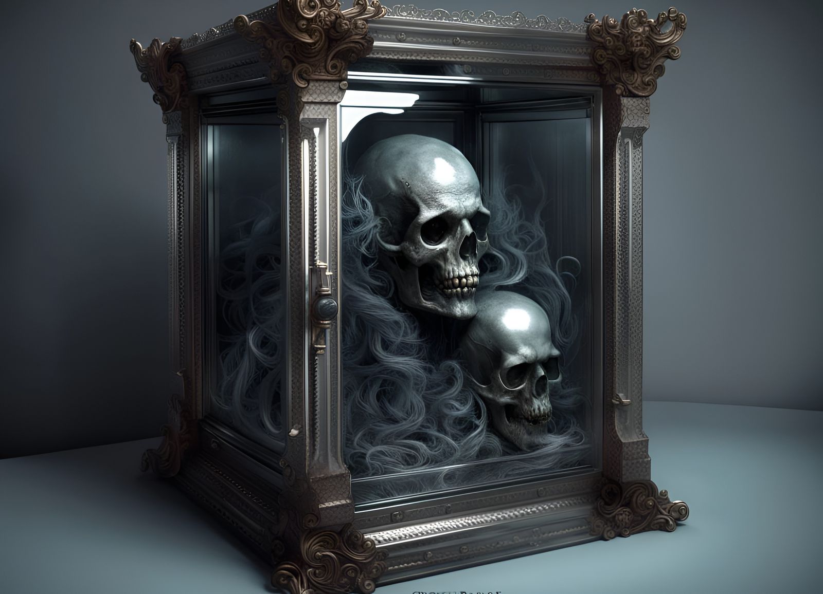 Glass Box Containing Hell in Hyperrealistic Style