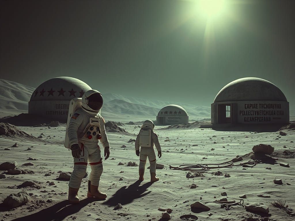 SpaceX Astronauts Stand Amidst Abandoned Soviet Moonbase