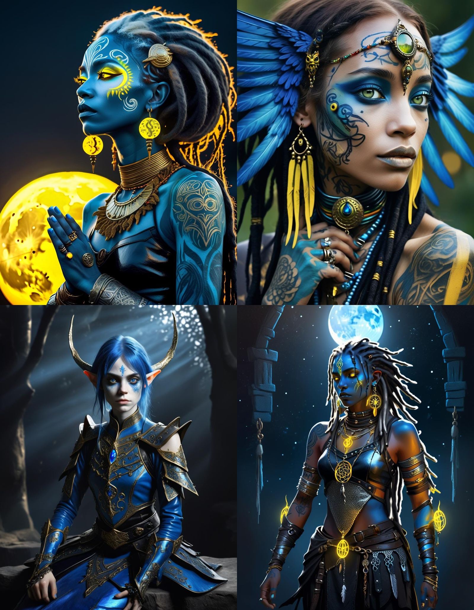 Blue-Skinned Angel with Glowing Eyes and Dreadlocks