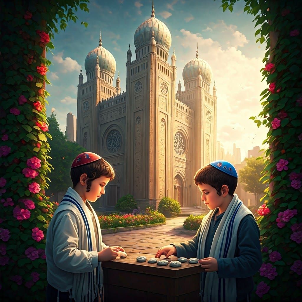 Jewish Boys Play Near Majestic Synagogue in Whimsical Dreaml...