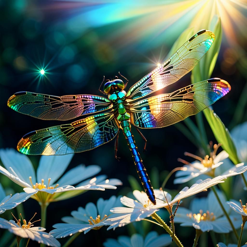 Iridescent Dragonfly in Glass Art Style