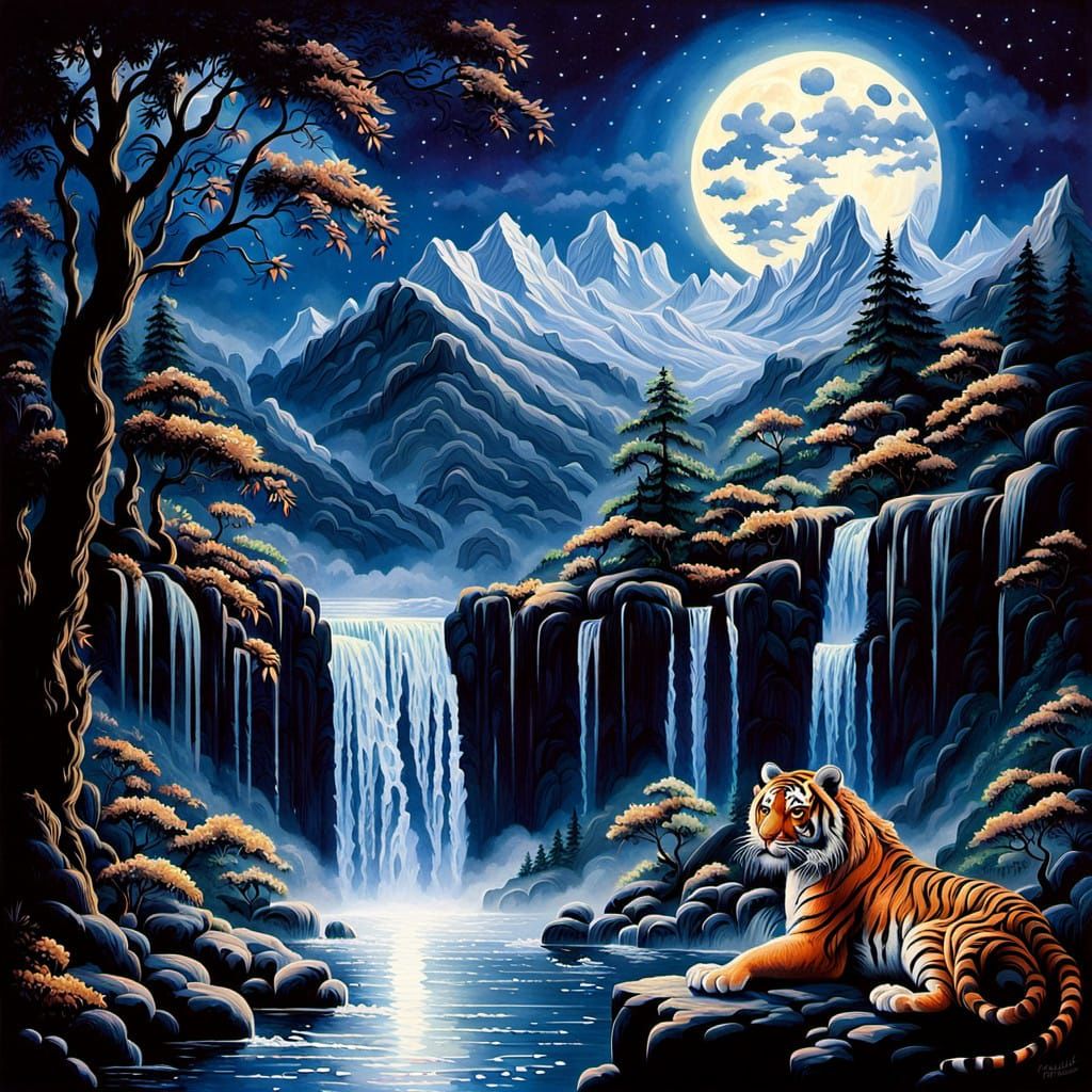 Tiger Basks in Ethereal Moonlight