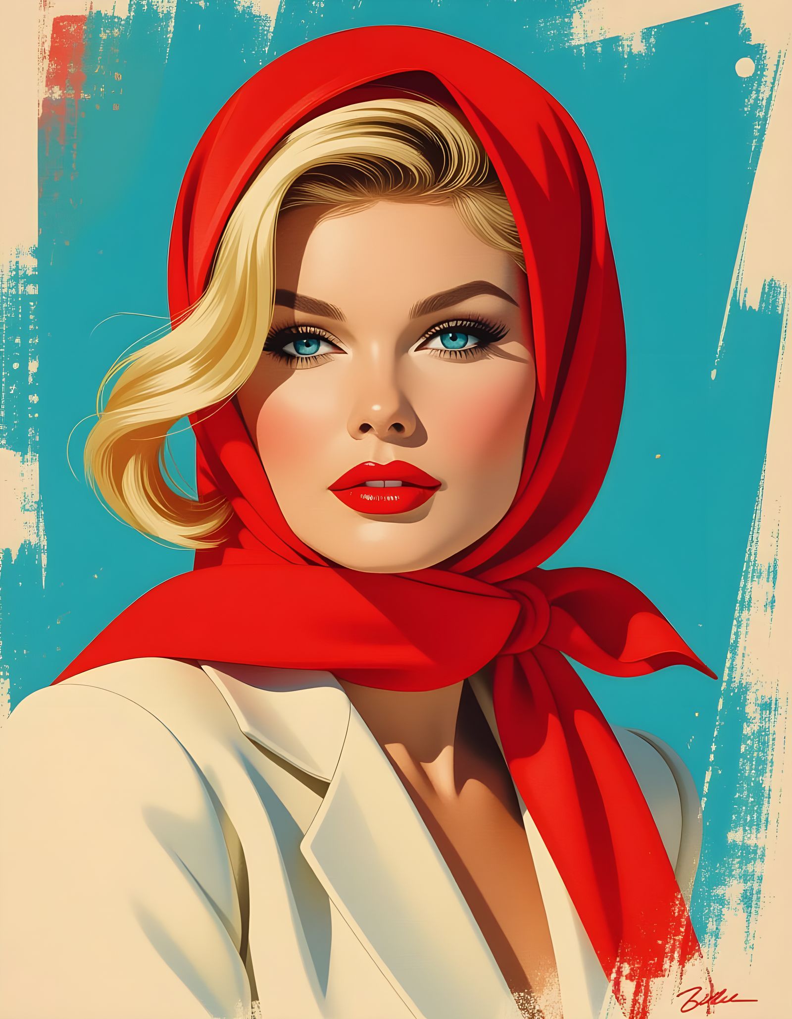 Elegant Woman in Red Headscarf: Hyperrealistic Art