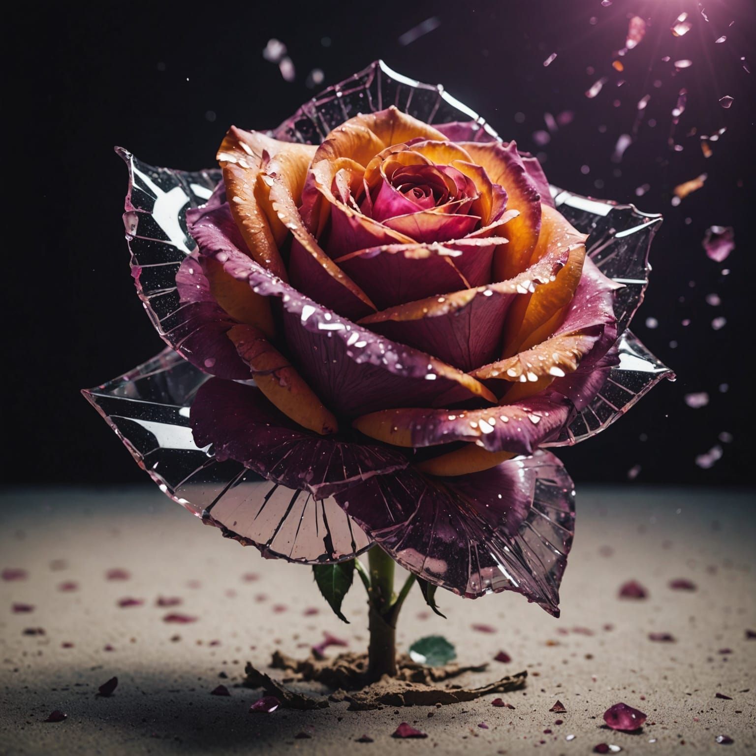 Shattered Glass Rose in Cinematic Style