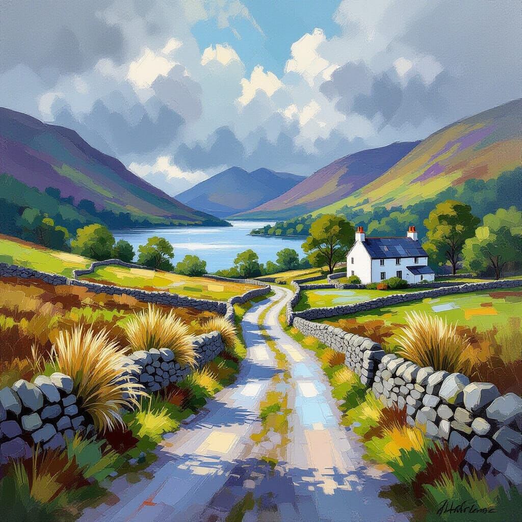 Lake District Valley Road in Impressionistic Style