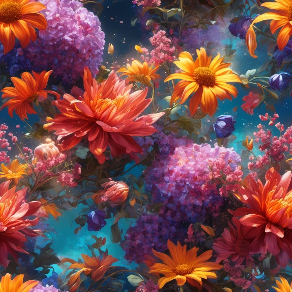 Hyperrealistic Magic Flowers in Splash Art Style