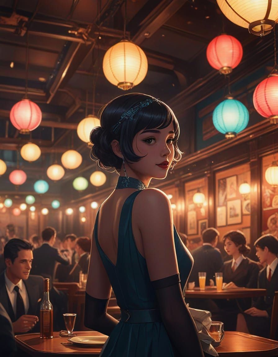 1920s Speakeasy Party Reflection in Anime Style