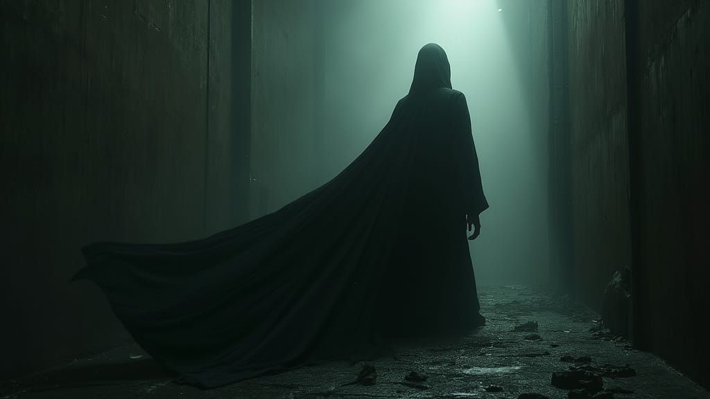 Ominous Figure Lurking in Shadows: Surreal Biomechanical Art