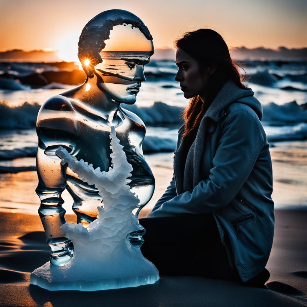 Ice Sculptures of a Beach Sunset Breakup