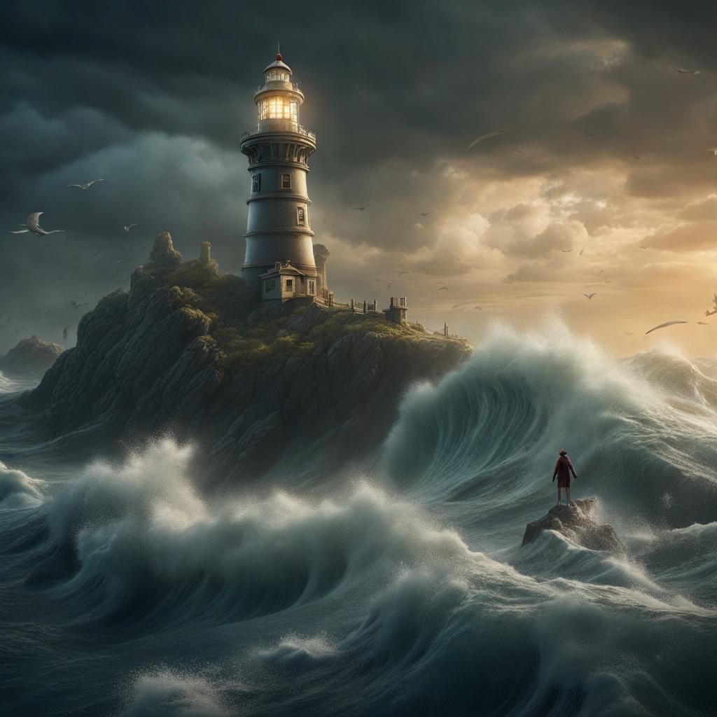 Lighthouse of Faith in a Stormy Sea: Fantasy Art