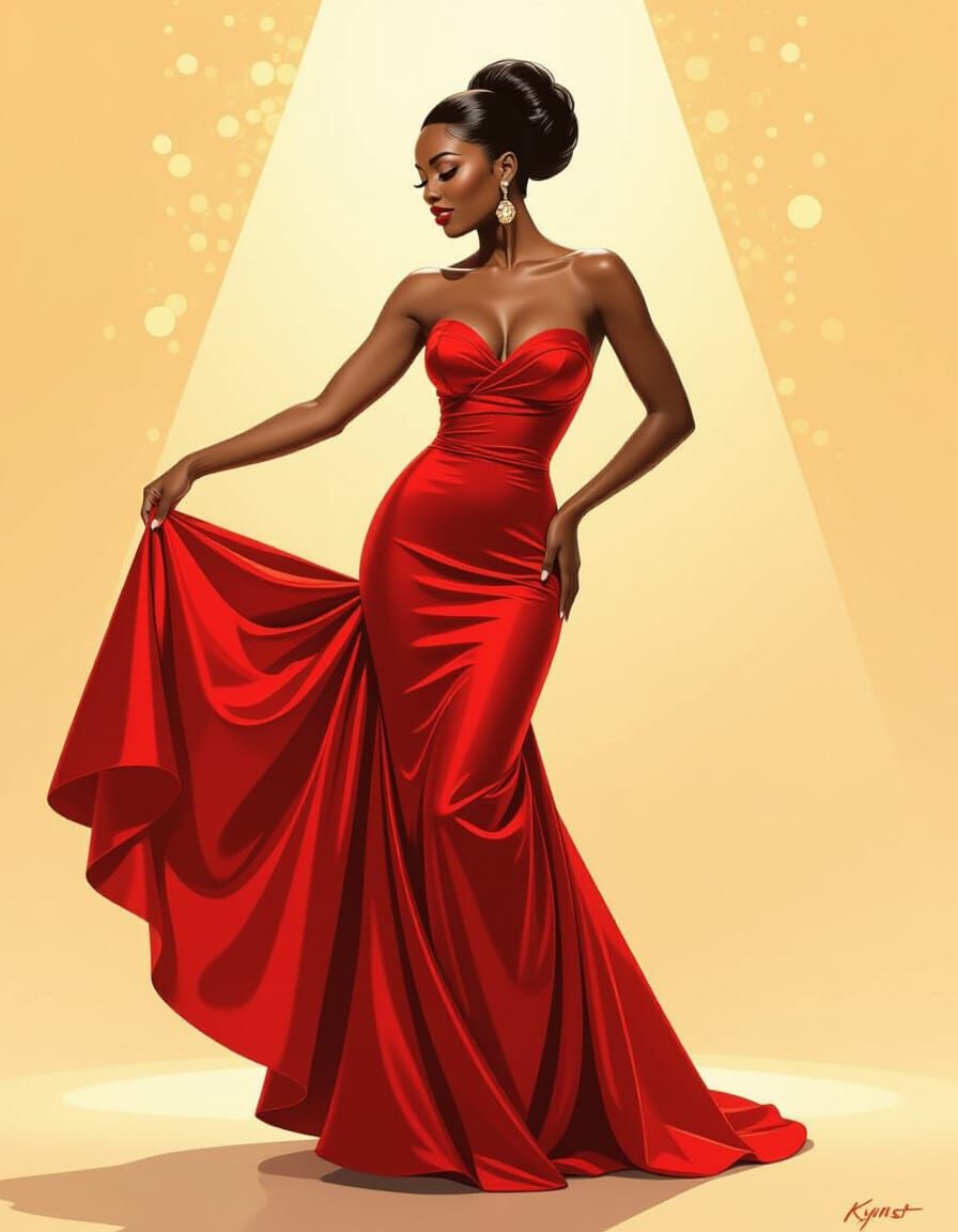 Elegant Black Woman Dancing in Red Gown