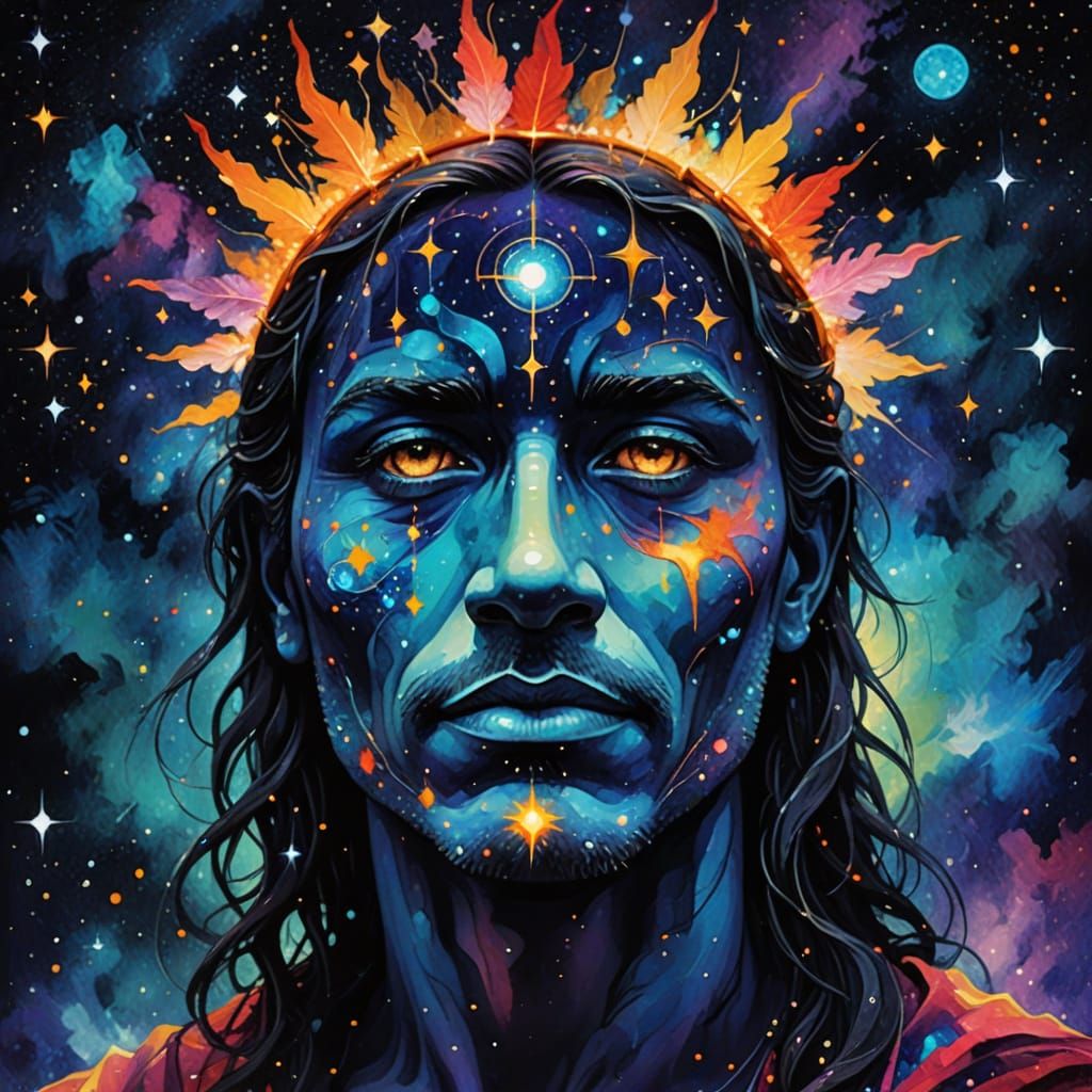 Cosmic Face in Ethereal Night Sky