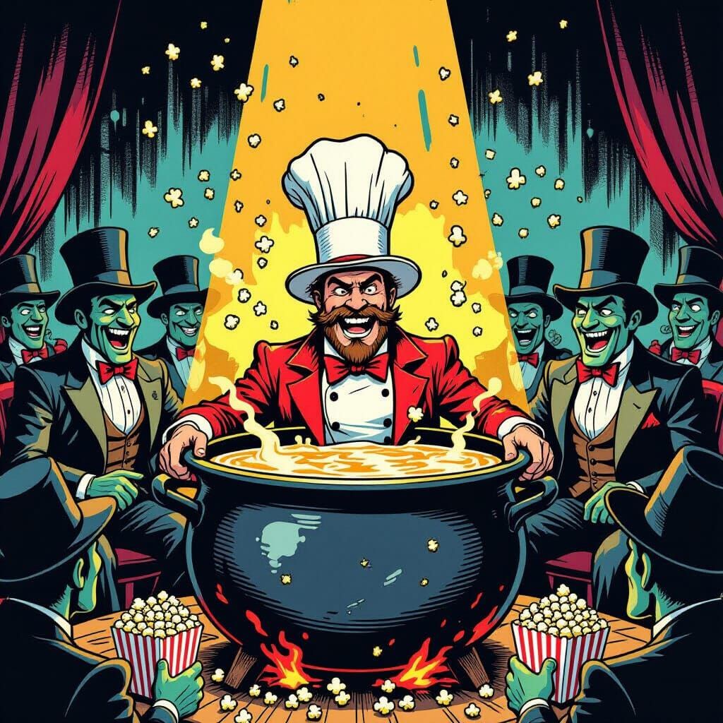 Cannibal Feast: Explorer Cooked in Cauldron Comic Style