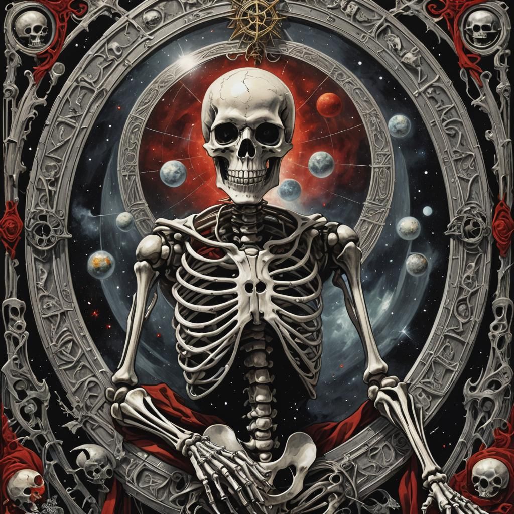 The Universe Tarot Card with Skeleton