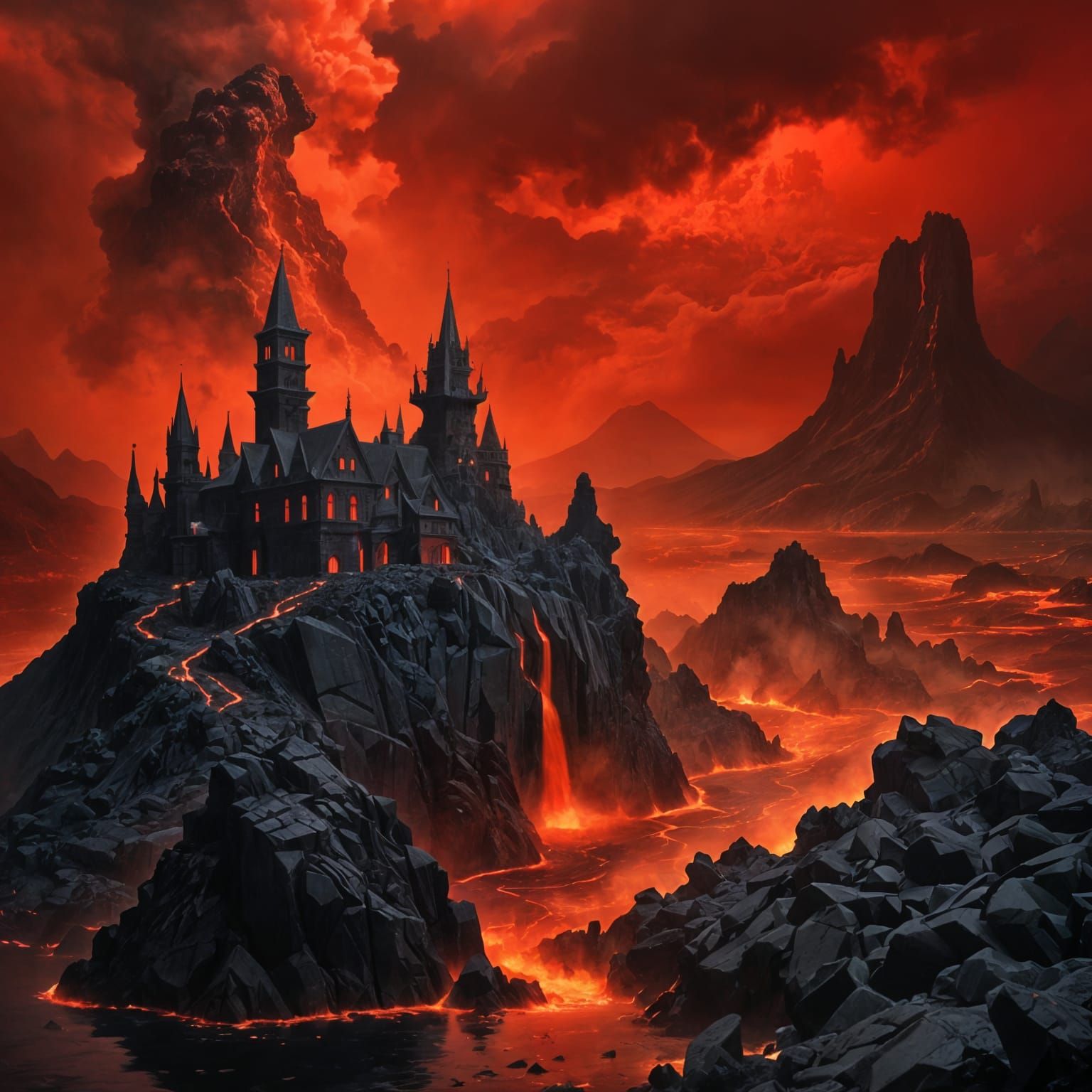 Ominous Sorcerer's Keep on Erupting Volcano