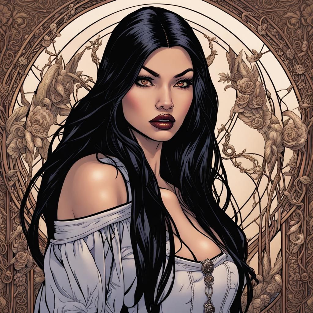 Angelic Goth Girl with Tattoos: Comic Book Art