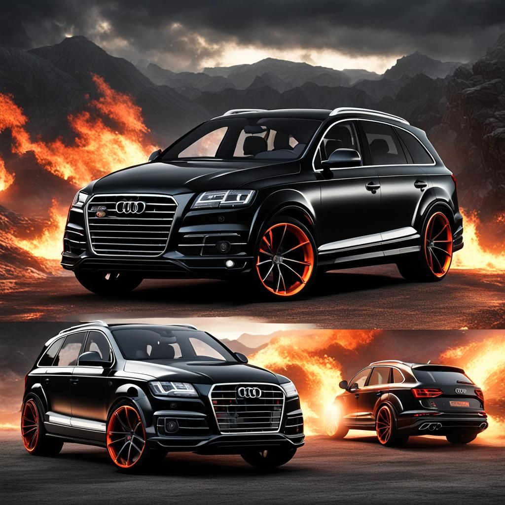 Black Audi Q7 Lowered in Matte Painting Style
