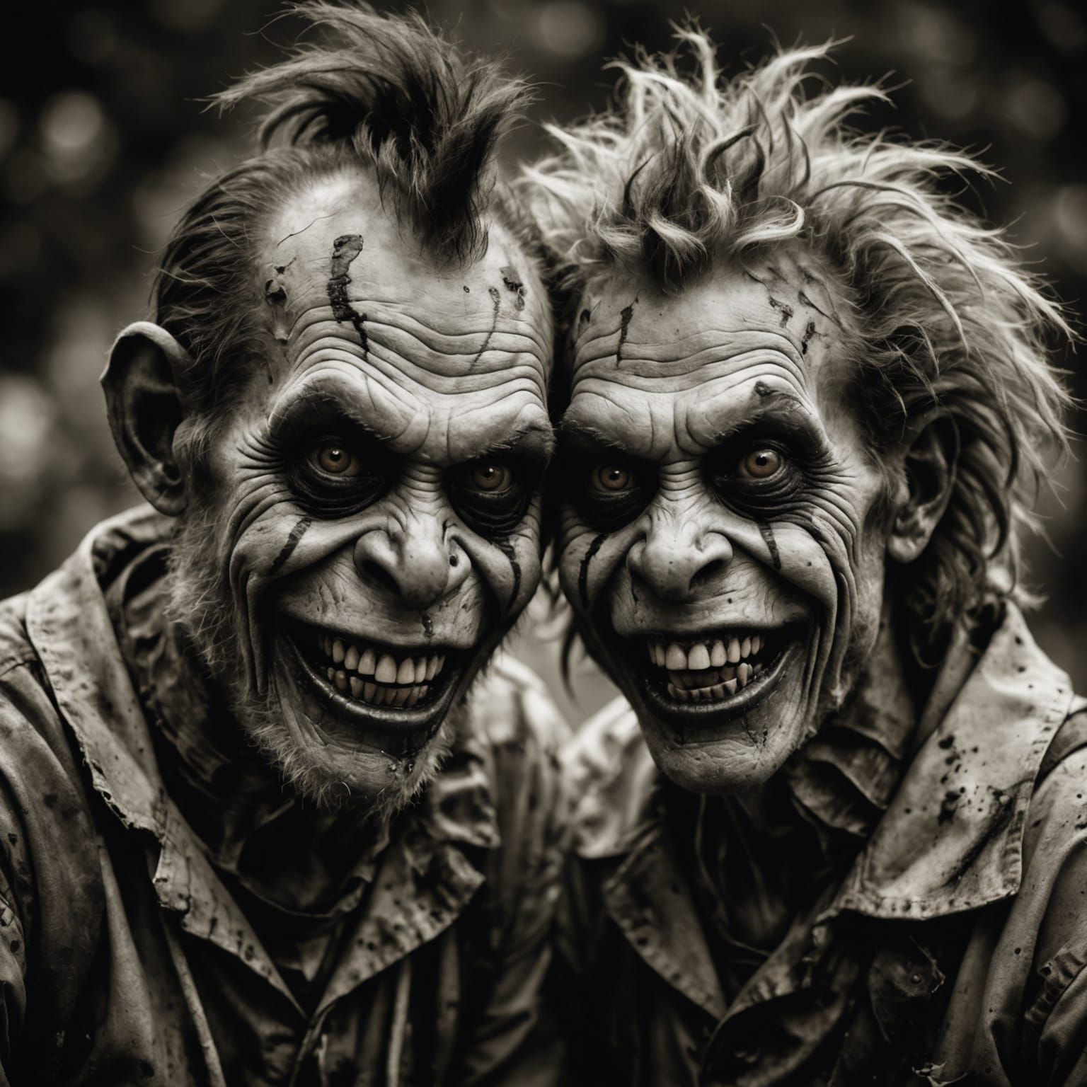 Maniacal Zombie Monkey Clown Couple: Sepia Portrait
