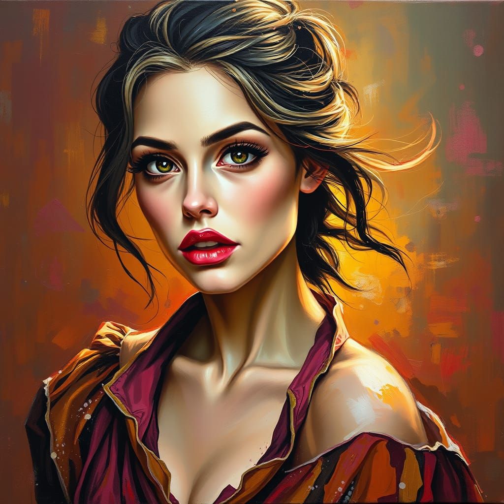 Expressive Oil Painting of a Young Woman in Golden Light