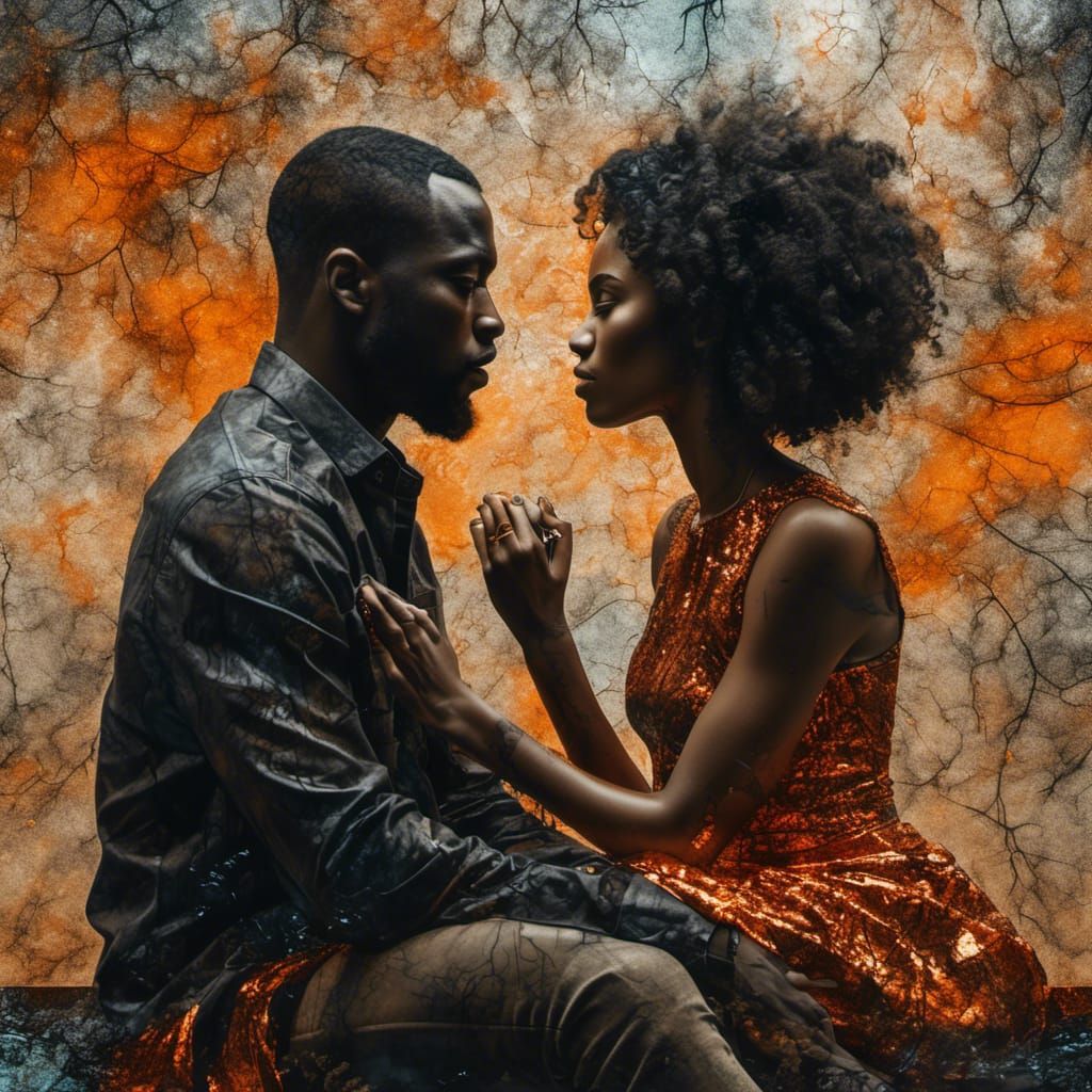 Melancholic Double Exposure of a Couple in Bliss